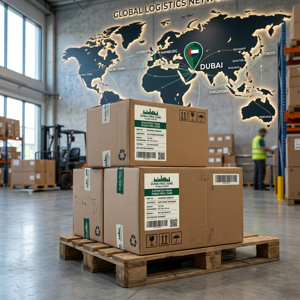 Global logistics distribution network handling bulk iPhone shipping out of Dubai Free Zone DAFZA